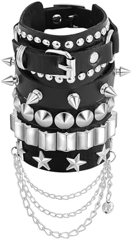 Amazon.com: NIGHTCRUZ Punk Leather Chain Bracelet, Goth Leather