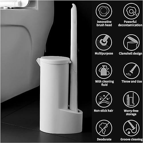 SKY-TOUCH Disposable Toilet Brush and Holder Bathroom Cleaner Kit with 16 Wand Replacement Heads - Disposable Touch Free & Hygienic Bathroom Accessory for Sparkling Toilet Bowl