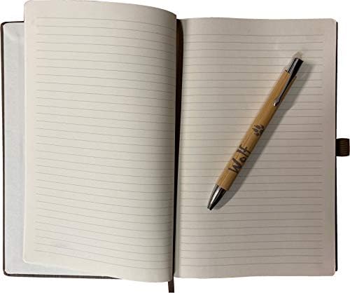 Wolf Notebook A5 with Wolf Footprint and Bamboo ballpen. 80gsm Cream Lined Paper, Elastic Enclosure and Ribbon Marker - Image 5