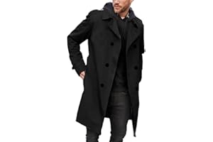 Gafeng Mens Double Breasted Trench Coat Notched Lapel Casual Slim Fit Long Windbreaker Overcoat
