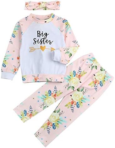 Baby Girl Little Sister Romper Floral Pants Big Sister T-Shirt Letter Bodysuit Sweatshirt 3Pcs Outfit Set