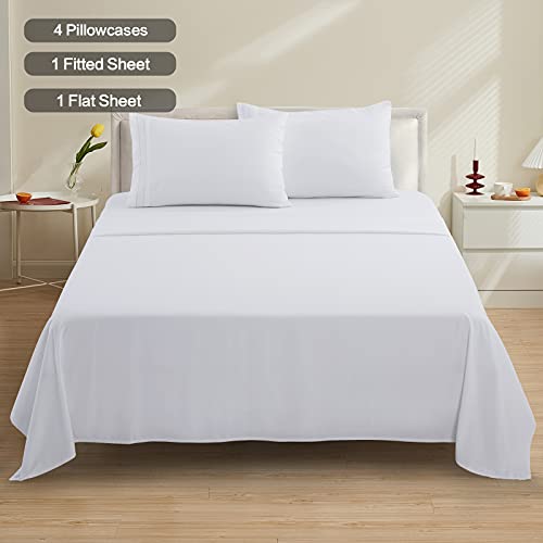 Balichun Bed Sheet Sets Double/Full Size - 6 Piece - 1800 Thread Count Hypoallergenic Brushed Microfiber Bedding Sheets with Deep Pockets -Wrinkle/Fade/Stain Resistant (White, Full)