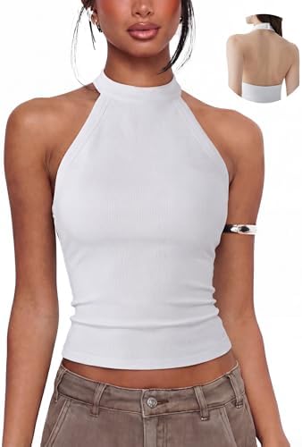 SOLY HUX Women's High Neck Halter Tank Top Sleeveless Draped Open