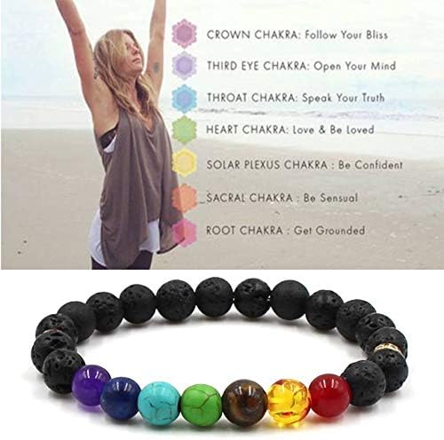 7 Chakra Bracelet Healing Beaded Bracelet Natural Lava Stone Diffuser Yoga Charm