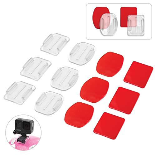Invisible Adhesive GoPro Mount Kit 8-Pack, 4X Curved & 4X Flat Mounts Bundle w/Transparent GoPro Sticky Mounts, Clear Mount for Helmet/Bike/Board/Car, Fits All Go Pro Models, GoPro Helmet Mount 8X