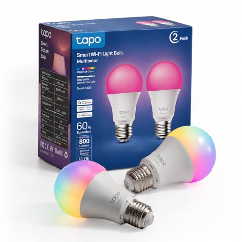 Ampoule Connectée WiFi, Ampoule LED E27 Multicolore 2500K-6500K, Dimmable 8.7 W 806Lm, Compatible avec Alexa et Google Home, Commande Vocale, Economie d'énergie, L530E(2-pack)