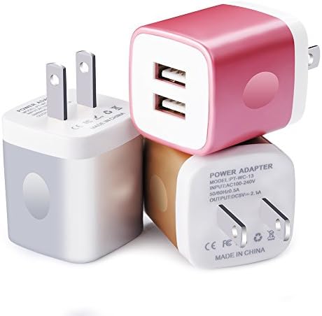 Charging Adapter Plug Cube, Kakaly 3PC Dual USB 2.1A Wall Charger Brick Power Adapter Charger Block Cube for iPhone X/8/7/6 Plus, iPad, Samsung Galaxy S9 /S8 Plus/ S5/S6/S7 Edge, LG, ZTE, Motorola