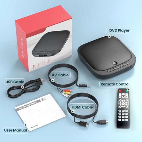 Desobry TV DVD Player With USB/TF Input, Built-in HDMI PAL/NTSC, Multizone, HDMI/RCA Cable, Memory Function