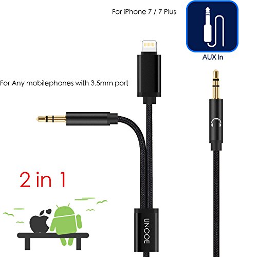 iPhone X AUX Cord, UNOOE iPhone 8 Aux Cable for Car to 3.5mm Headphone Jack Audio Cable Adapter on iPhones X/8/8 Plus to Car Home Stereo,Bose Speaker, Beats Headphone,iPad,iPod (Black) â€¦