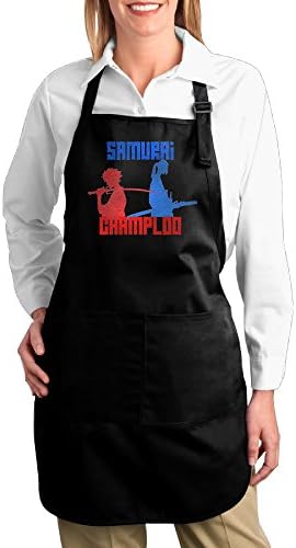 Samurai Champloo Logo Adjustable Bib Chef Kitchen Aprons With Pockets Black