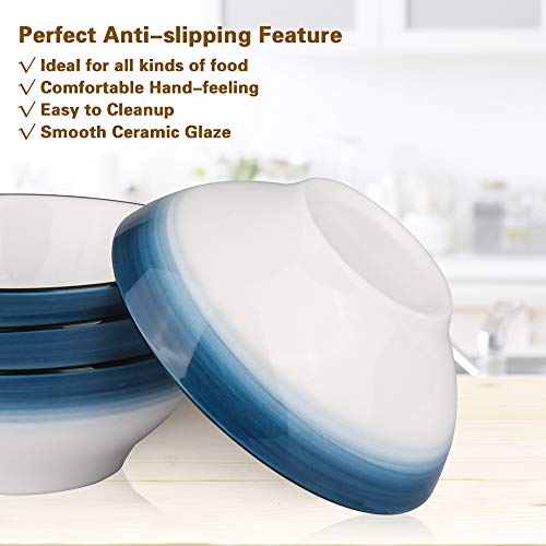MARSTRACE White Blue Bone China Dessert Bowls Set of 4, 4.8 Inch Ceramic Bowls for Rice, Cereal, Snacks, Appetizer, Ice Cream, Fruit, Microwave Dishwasher Safe
