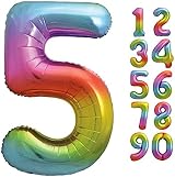Unique 5-Shaped Rainbow Foil Balloon 86cm Party Birthday Decor view 3