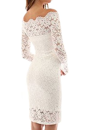 Herose Ladies Silky Soft Lace Dress Mini Outfits Strapless Wedding Dress M White