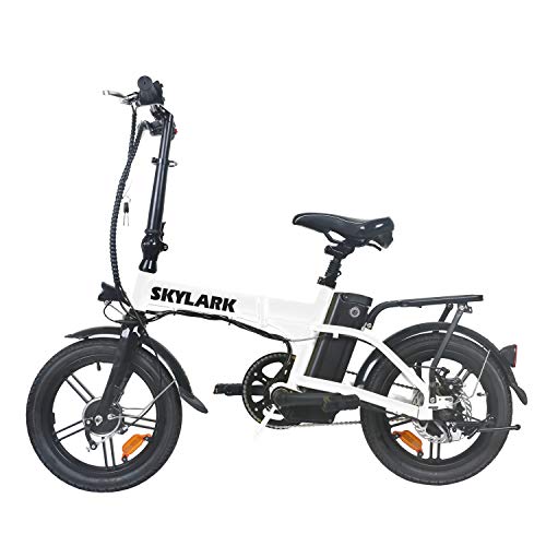 TrekPower Folding Electric Bike 250W Lightweight Aluminum Elecctric Bicycle 16″ 36V10A Lithium Battery Ebike with Pedals,Power Assist, 20 Miles Range E-Bike with Dual Disc Brake (White)