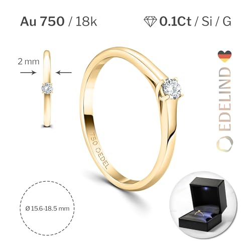 EDELIND 18k Gold Ladies Engagement Ring - 0.05-1 Ct GIA Certified Real Diamond 750 Yellow Gold - With Gift Box - Love Symbol