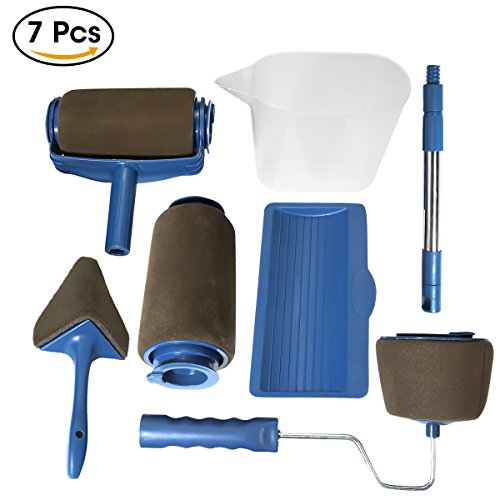 ARTISTORE Paint Roller Brush Kit 7 Pcs Paint Runner Pro Brush Handle Flocked Edger Room Wall Printing for Home Office