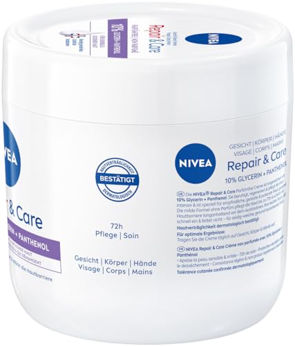 NIVEA Repair & Care Creme parfümfrei (400ml), Feuchtigkeits-Körpercreme, schnell einziehende Lotion mit Glycerin, Provitamin B5 & Ceramiden für trockene, sensible Haut 8