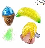 CoscosX 4 Pcs Novelty Stress Fruit Ball Hand Wrist Squeeze Frogs Ice Cream Bulb Bubble Rubber Colorful Beads Stress Relief Adult Kids Toy Gift
