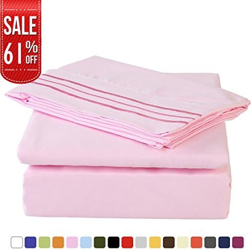 Merous Microfiber Bed Sheets Set - 100% Brushed 1800 Soft Hypoallergenic Fitted Sheet 4 Piece Set - Wrinkle, Fade, Stain Resistant - Pink, Queen