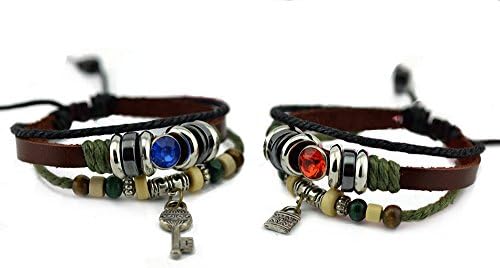 Valentine's Day Love Gifts Handmade wrap leather multi-strand fashion style lock and key pendant couple lover's bangles bracelets jewelry for Men, Women, Teens, Boys and Girls