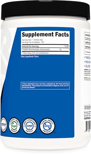 Nutricost Creatine Monohydrate Micronized Powder 500G, 5000mg Per Serv (5g) - 100 Servings, 17.9 Oz
