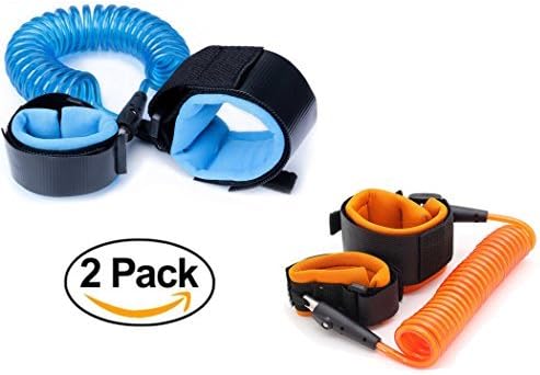 Child Anti Lost Wrist Link: Bundle of 2, Metal Wire, Secure, Comfortable Cotton, 2.5meter and 1.5meter/Blue and Orange, Adjustable with Velcro, Child Will Never Get Lost