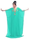 IndianAttire Women's Dubai Kaftan Farasha Abaya Maxi Dress Seagreen - G