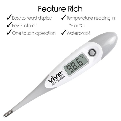 Digital Oral Thermometer by Vive Precision - Electronic Basal Body Temperature Monitor for Fevers - Fast, Quick Reading, Accurate, Waterproof, Medical Rectal Thermometer - For Adults and Children - Thumbnail 2