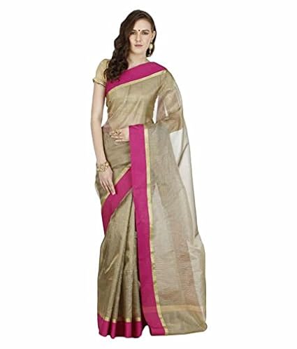 Creations Banarasi Silk Work Beige Tissue Saree with Blouse Piece