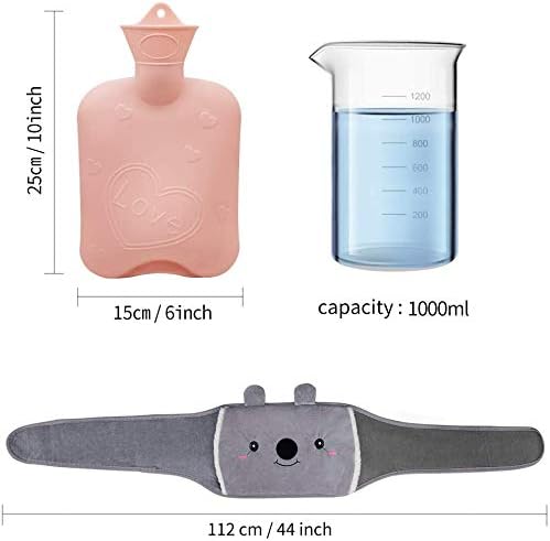 Dibikou Hot Water Bottle Belt, 1L wrap Around Wearable 3 in 1 Hot Water Bag with 130 cm Long Soft Waist Cover - Image 3