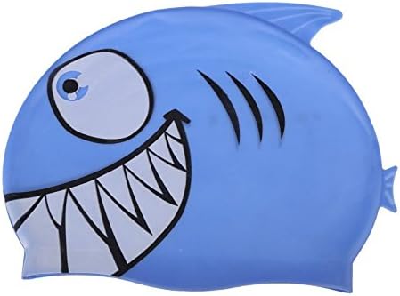 Children Cartoon Swimming Cap Silicon Diving Waterproof Cartoon Swimming Cap Shark Blue