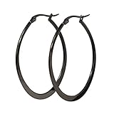 Stainless Steel Click-Top Oval Hoop Earrings (Black, 47.7mm x 29.8mm)