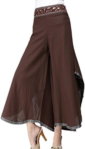 MIEIER Womens Elastic Waisted Embroidery Loose Wide Leg Pants Culottes