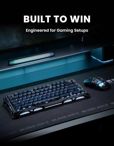GravaStar Mercury K1 75% Wireless Gaming Keyboard, Aluminum Alloy Mechanical Keyboard with Knob, Hot Swappable, Linear Switches, Transparent Keycaps, RGB Backlit, 2.4GHz/BT5.0/USB【Stealth Black】