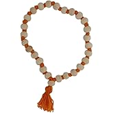 GRI9 White Tulsi Beads Sumarni Mala (Bracelet) 27+1, 8MM Beads Mala Rosray, Tulsi Sumrni Mala, for Meditation and Spiritual Practice (Orange Thread)