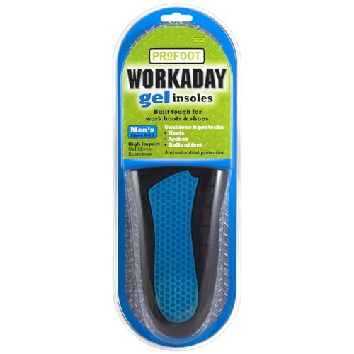 PROFOOT Workaday Shoe Insoles for Men (Sizes 8-13) - High Impact Gel Cushioned Insoles for Heel, Knee, Leg & Back Pain Relief, Arch Support Inserts for Work Boots & Shoes – 1 Pair