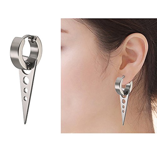 4 Pairs Stainless Steel Small Hoop huggie Earrings Cross Triangle Awl Taper Rivets (4 Pairs Silver-tone) - Thumbnail 4