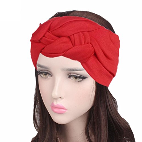 Clearance!Women Turban Headband Ladies Solid Color Wide Head Warp Hair Band Sports Elastic Hairband (Red)