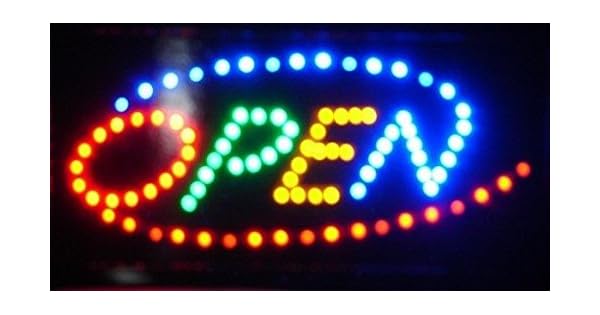 2Xhome - Open Sign - High Visible Bright 4 Colors Big Chip Led Moving Flashing Animated Neon Sign Motion Light On Off Switch Button Chain 19X10 For Business Drink Food Restaurant Diner Cafe Bar Pub Coffee Shop Store Wall Window Display Fixture (720189513374)