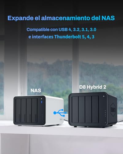 TERRAMASTER D8 Hybrid Almacenamiento: 4 HDD + 4 NVMe SSD, USB 3.2 Gen 2 10Gbps Type-C, 8 Discos Independientes, Plug and Play(Sin Discos)