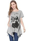 Allegra K Women Irregular Hem Portrait Print Loose Tunic Top XS Heather Grey