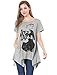 Allegra K Women Irregular Hem Portrait Print Loose Tunic Top XS Heather Grey