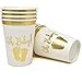 Gift Boutique 50 Baby Shower Cups 9 oz Paper Disposable Cup Tableware for Boys or Girls Neutral Gender Reveal Party Supplies Decorations Gold Foil and White Oh Baby with Baby Footprints