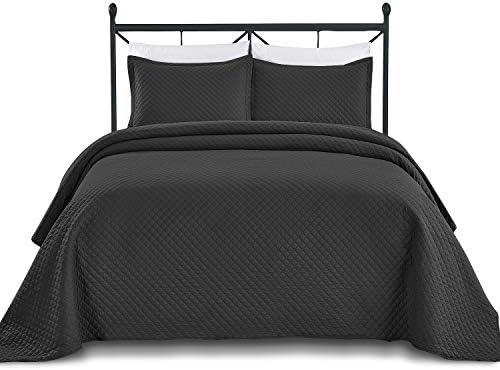 Luxe Bedding Solid Color Lightweight Oversize Cotton Filled Stitched 3-Piece Diamond Bedspread Coverlet Set (King…