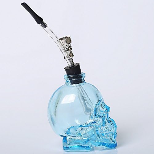 3.4''H Pink Glass Water Hookah Skull Shape Hookah Holder (Baby Blue)