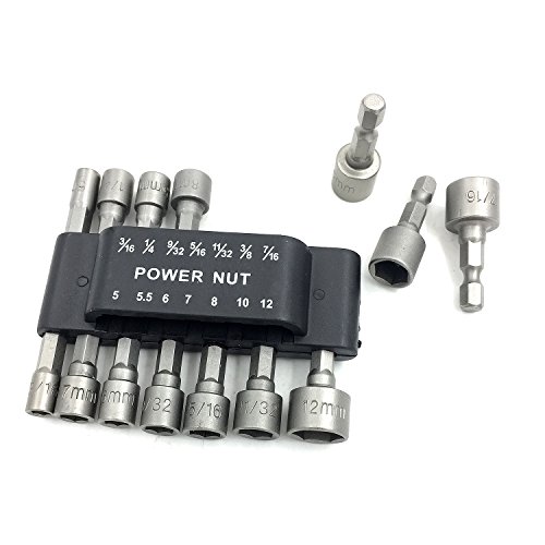 ZRAMO 14-Piece Lot of 1/4" 3/16 9/32 inch Hex Power Nut Driver Drill Bit Set Socket Bit Adapter Metric Socket Strong Sleeve for Wrench Screw H Power Nut Driver Bit Set with Detents (quick-change) - Thumbnail 4
