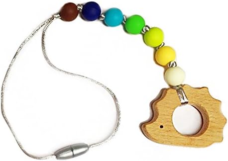 Baby Carrier Teething Toy Silicone Teether Wooden Green Hedgehog Babywearing Gender Neutral Woodland Brown