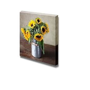 Illustration Still Life Illustration with Sunflowers in Oil Painting Style - Canvas Art Wall Art - 12" x 12"