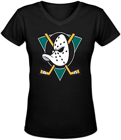 Anedreabe Women's Design Mighty Ducks Of Anaheim Logo Series V-neck T-Shirt L Black