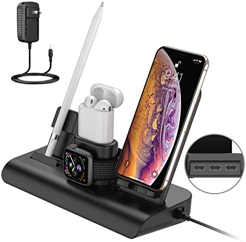 4 in 1 Charging Stand Wireless Charging Support for iPhone AirPods Apple Watch Charger Dock, Charging Station Compatible with Apple Watch/AirPods/iPhone X/8 Plus (UL Certified 36W Adapter Include)